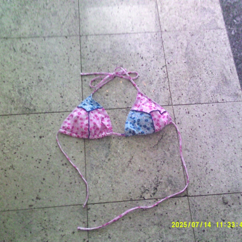 SHEIN Pink and Blue Floral Bikini Top